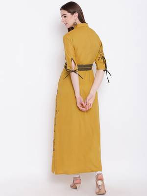 Mustard embroidered rayon ethnic-kurtis 5