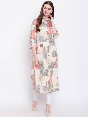 Off-white printed cotton cotton-kurtis 2