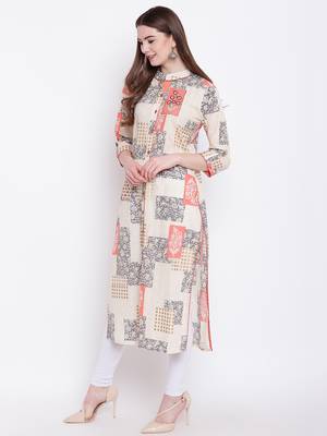 Off-white printed cotton cotton-kurtis 3