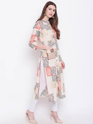 Off-white printed cotton cotton-kurtis 4