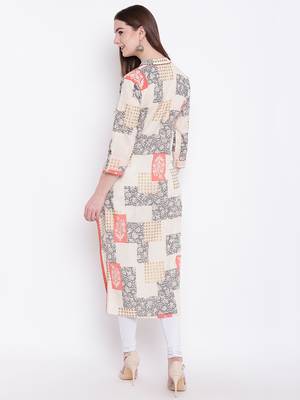 Off-white printed cotton cotton-kurtis 5