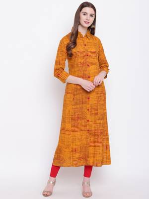 Mustard printed rayon ethnic-kurtis 1