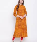 Mustard printed rayon ethnic-kurtis
