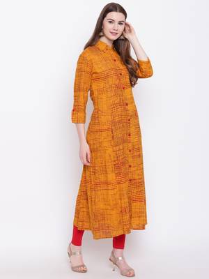 Mustard printed rayon ethnic-kurtis 4