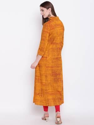 Mustard printed rayon ethnic-kurtis 5