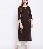 Brown embroidered rayon ethnic-kurtis
