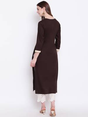 Brown embroidered rayon ethnic-kurtis 5