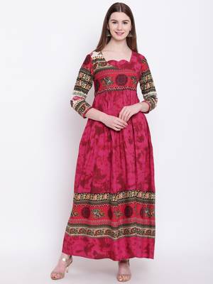 Burgundy printed rayon ethnic-kurtis 2