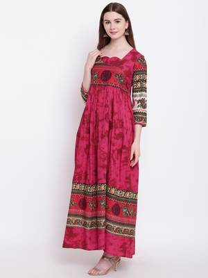 Burgundy printed rayon ethnic-kurtis 3
