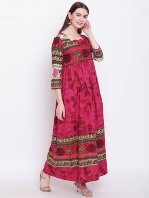 Burgundy printed rayon ethnic-kurtis 4