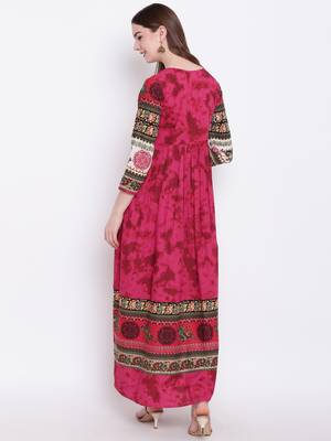 Burgundy printed rayon ethnic-kurtis 5