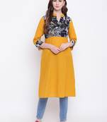 Mustard plain cotton cotton-kurtis