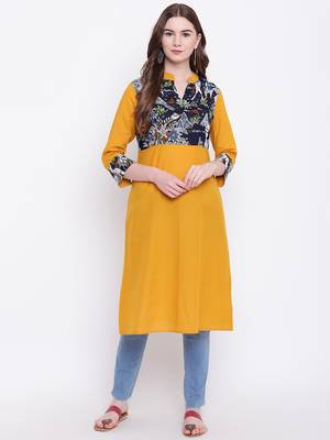 Mustard plain cotton cotton-kurtis 2