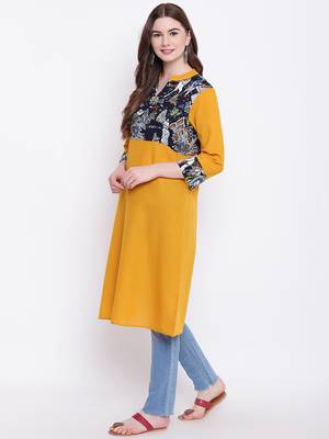Mustard plain cotton cotton-kurtis 3