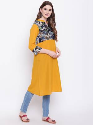 Mustard plain cotton cotton-kurtis 4