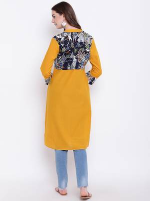 Mustard plain cotton cotton-kurtis 5