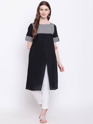 Black plain cotton cotton-kurtis 2