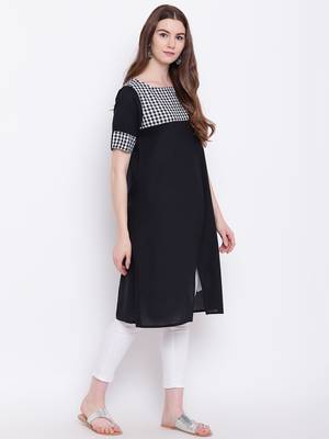 Black plain cotton cotton-kurtis 4