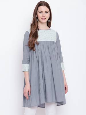 Grey plain cotton cotton-kurtis 2