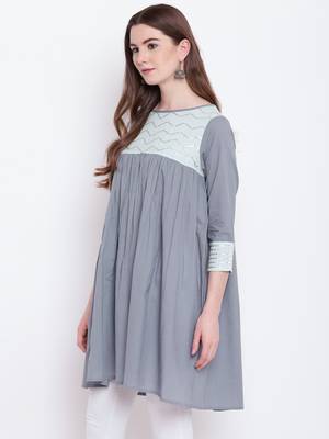 Grey plain cotton cotton-kurtis 3