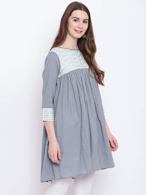 Grey plain cotton cotton-kurtis 4