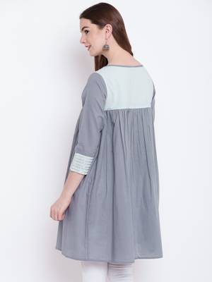 Grey plain cotton cotton-kurtis 5
