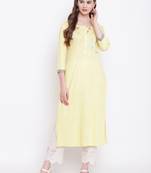Yellow embroidered rayon ethnic-kurtis