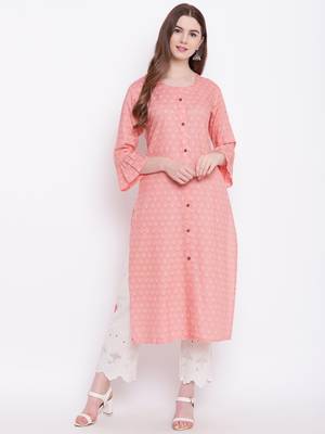 Peach printed rayon ethnic-kurtis 2