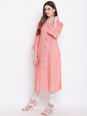 Peach printed rayon ethnic-kurtis 3