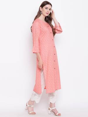 Peach printed rayon ethnic-kurtis 4