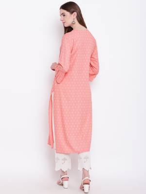 Peach printed rayon ethnic-kurtis 5