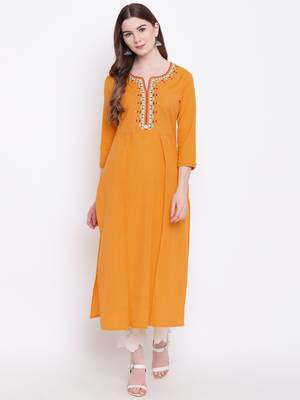 Mustard embroidered cotton cotton-kurtis 2