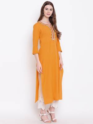 Mustard embroidered cotton cotton-kurtis 4