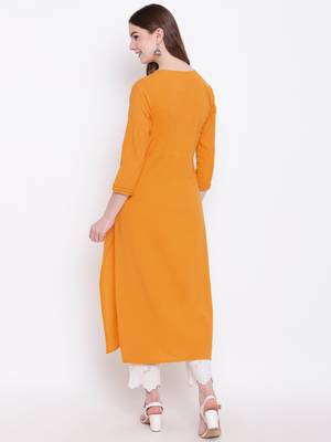 Mustard embroidered cotton cotton-kurtis 5