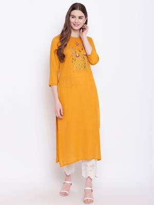 Mustard embroidered rayon ethnic-kurtis 1