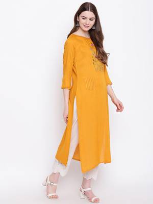 Mustard embroidered rayon ethnic-kurtis 4