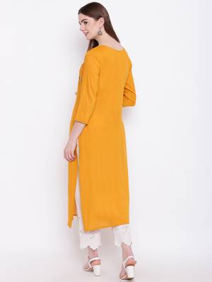 Mustard embroidered rayon ethnic-kurtis 5