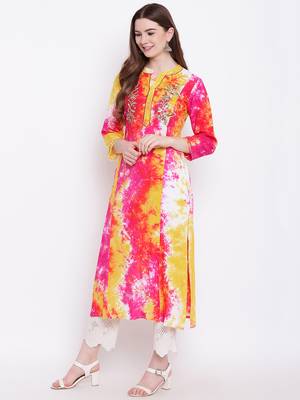 Pink embroidered rayon ethnic-kurtis 3