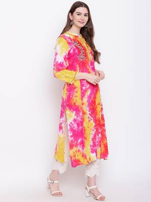 Pink embroidered rayon ethnic-kurtis 4
