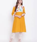 Mustard printed cotton cotton-kurtis