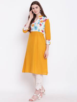 Mustard printed cotton cotton-kurtis 3