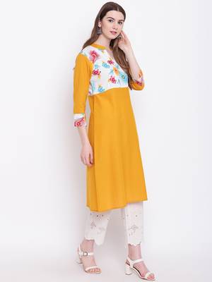 Mustard printed cotton cotton-kurtis 4