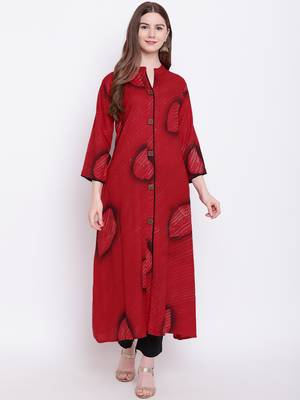 Maroon printed rayon ethnic-kurtis 2