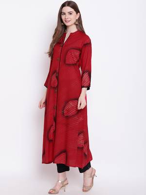 Maroon printed rayon ethnic-kurtis 3