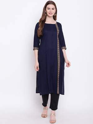 Navy-blue embroidered rayon ethnic-kurtis 1