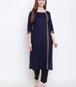 Navy-blue embroidered rayon ethnic-kurtis