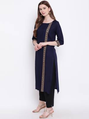Navy-blue embroidered rayon ethnic-kurtis 3