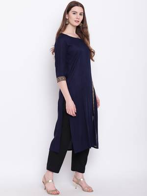 Navy-blue embroidered rayon ethnic-kurtis 4