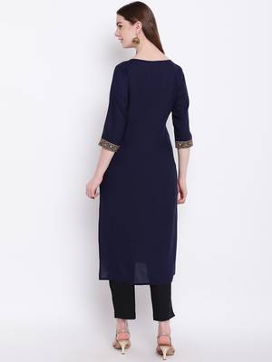Navy-blue embroidered rayon ethnic-kurtis 5