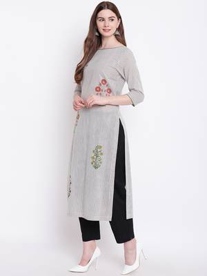Off-white printed cotton cotton-kurtis 3
